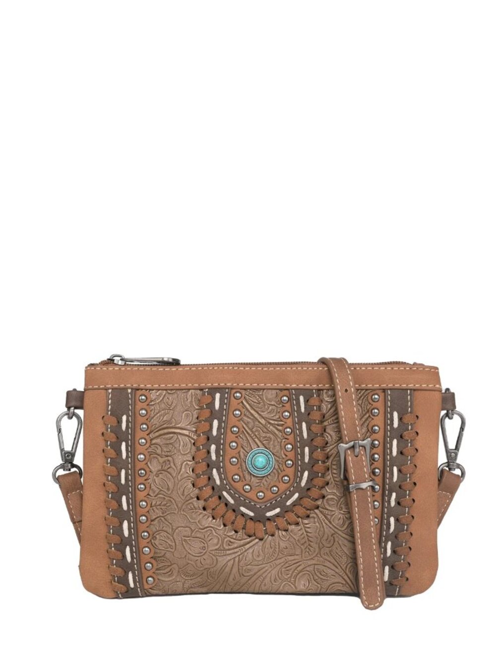 Montana West Embossed Collection Crossbody/Wristlet Brown